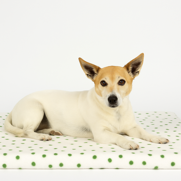 Kuscheldecke - Streifen weiß mit grünen Punkten