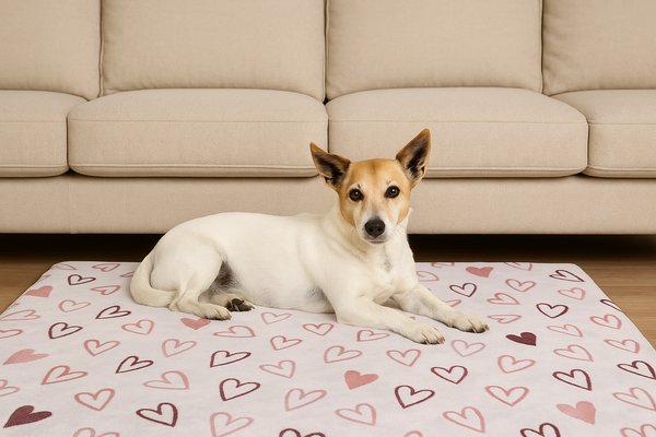 Kuscheldecke - grau mit rosa Herzen